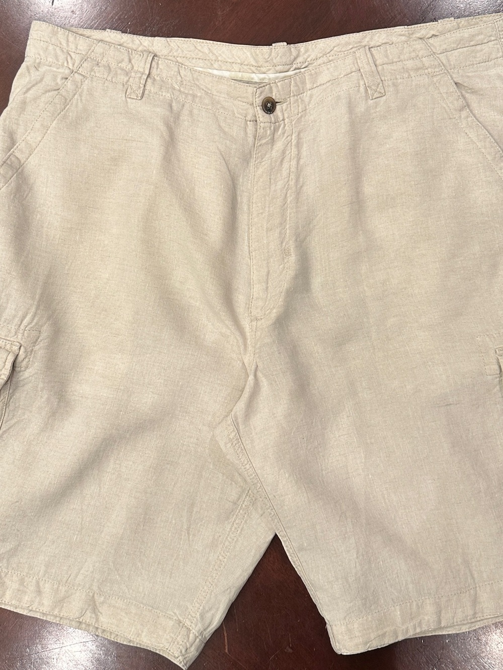 100% Linen Caribbean Men's Cargo Shorts - Light Beige
